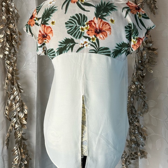 Miss Me Floral Sleeve Boho Blouse Small Ivory Tropical Print crochet Detail - Picture 4 of 9